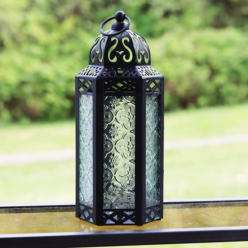 Vela Lanterns فوانيس فيلا 10.5" فوانيس شموع مغربية حاملة شموع زخرفية مصباح للطاولة أو التعليق، زينة رمضان، ديكور داخلي للمنزل، فناء خارجي أو شرفة، معدن أسود، زجاج شفاف، متوسط - Image 4